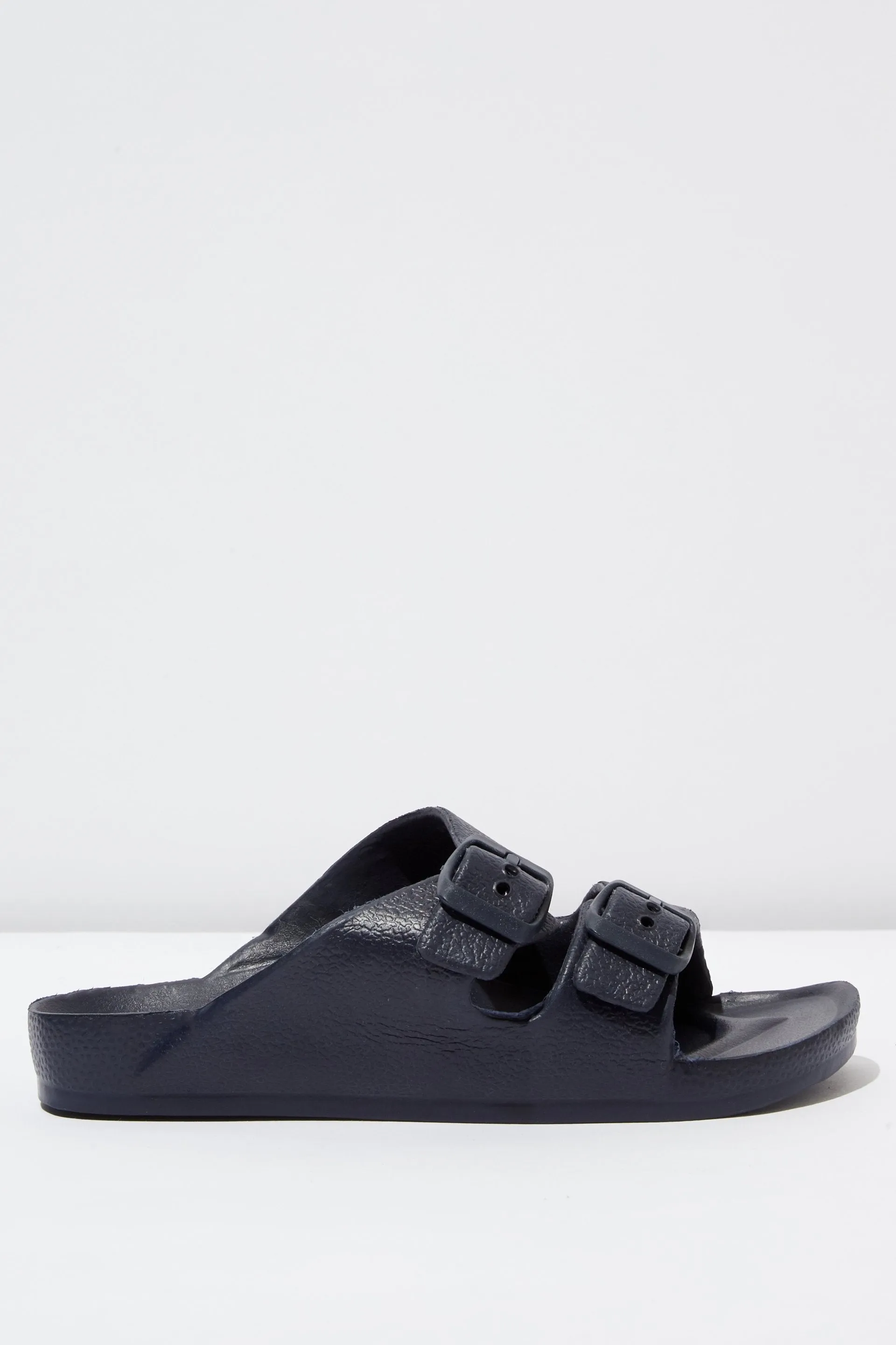 Kids Twin Strap Slide - Black Smooth