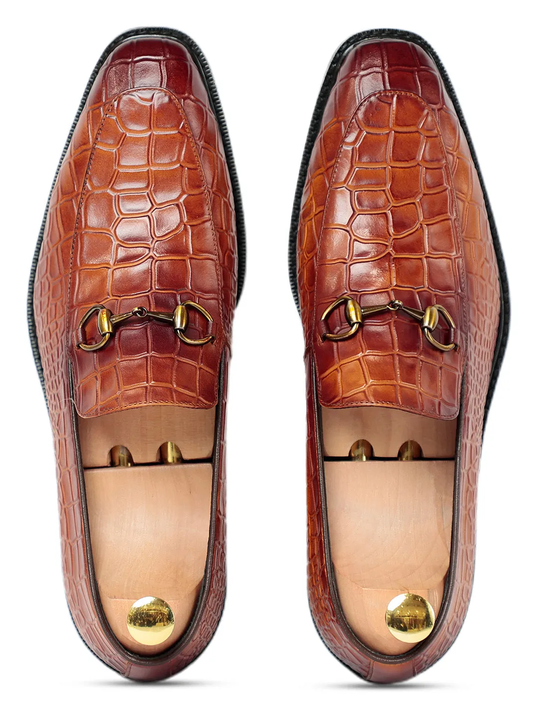 La Cabot Horse Bit Croc Slip On Brown