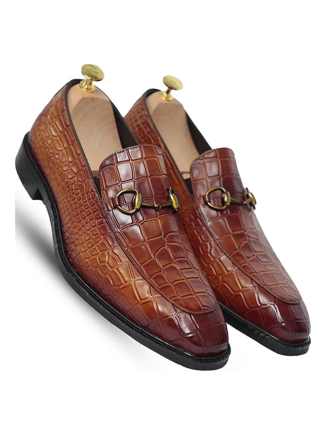 La Cabot Horse Bit Croc Slip On Brown