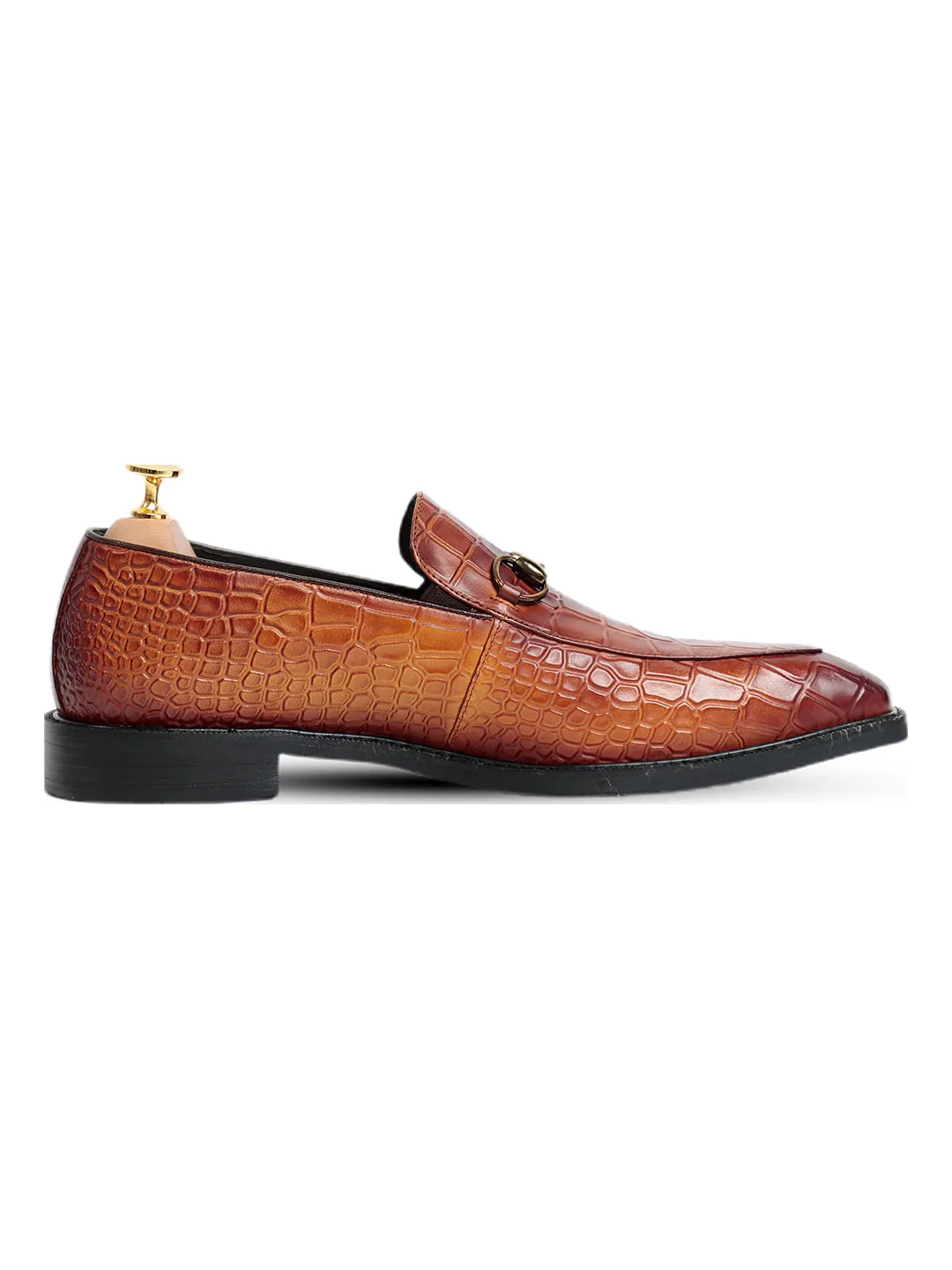 La Cabot Horse Bit Croc Slip On Brown