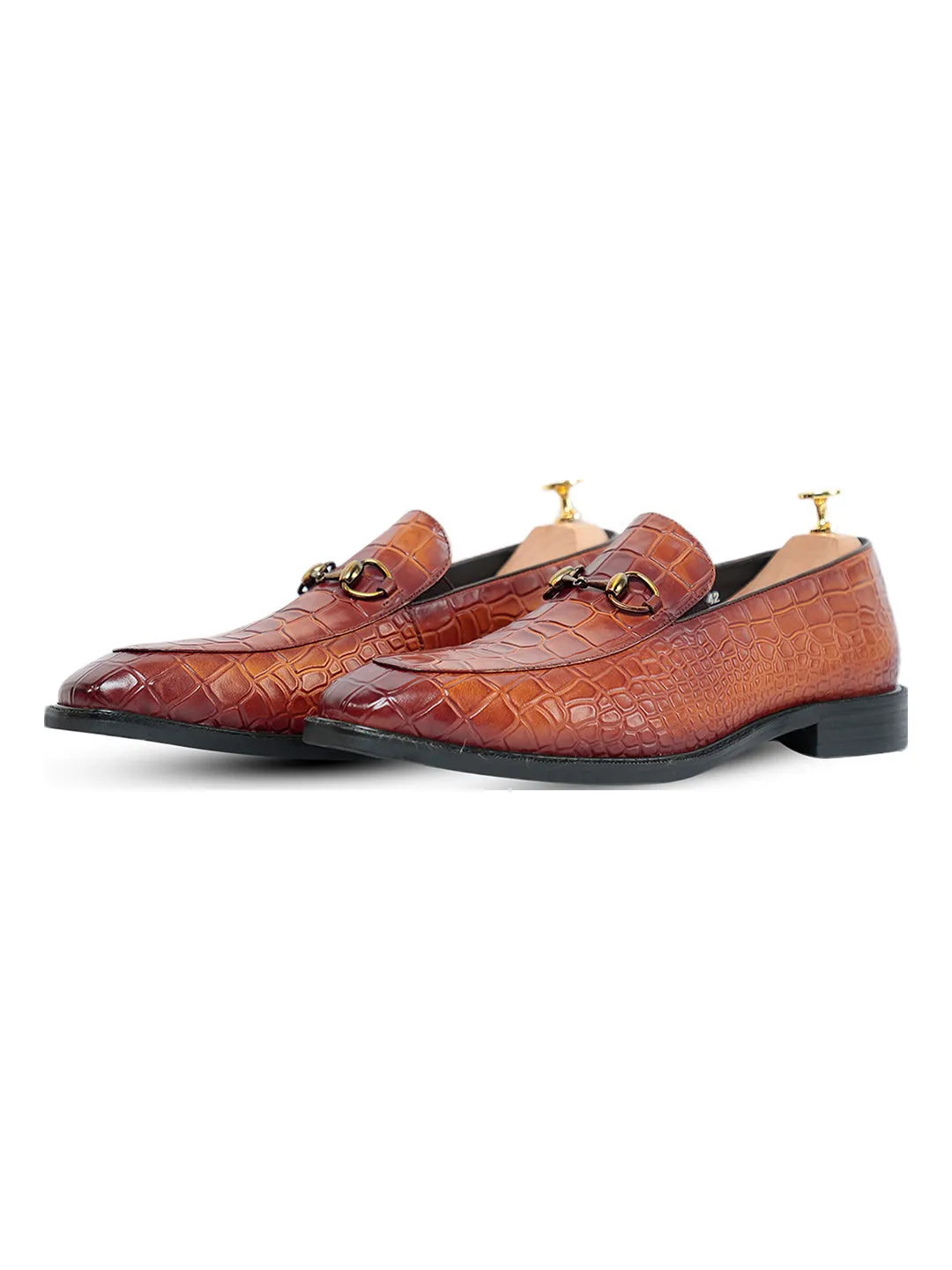 La Cabot Horse Bit Croc Slip On Brown