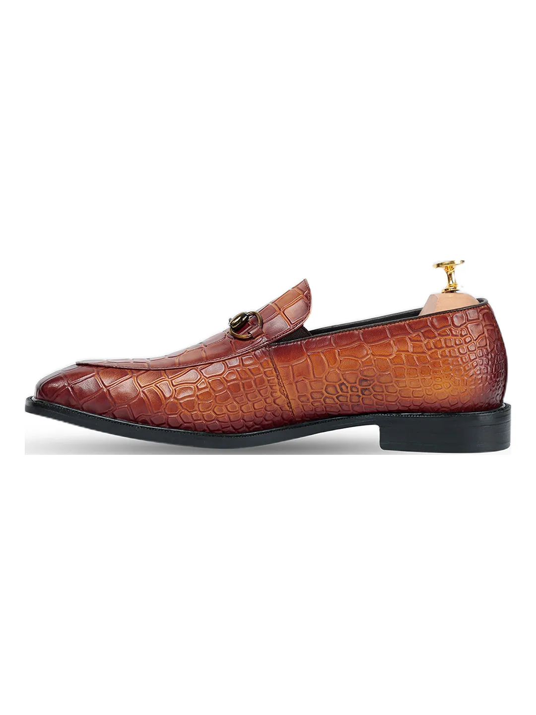 La Cabot Horse Bit Croc Slip On Brown