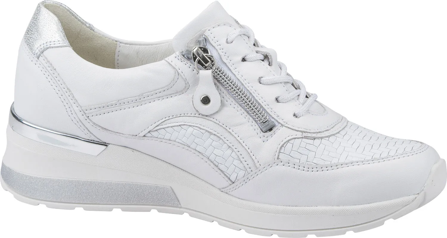 Ladies Waldlaufer Trainers White Wedge Heel Leather Soft Zip H Wider Fitting 939011 700 275