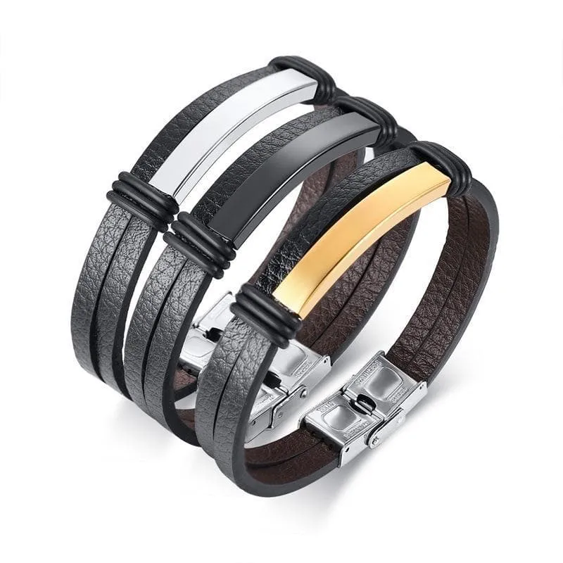 Leather Bracelets with Customized Engraving for Couples