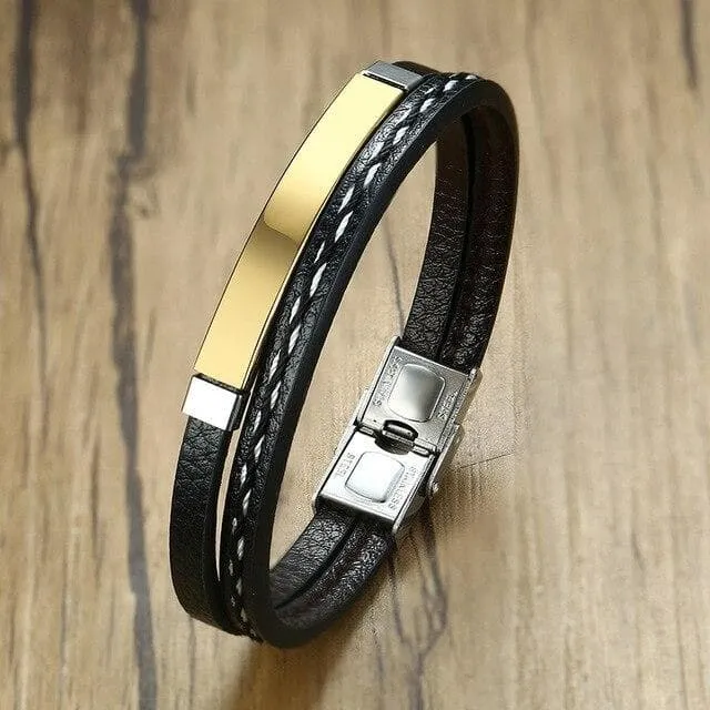 Leather Bracelets with Customized Engraving for Couples