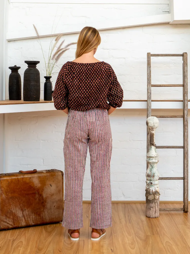 Long Pocket Pants - Red Pinstripe