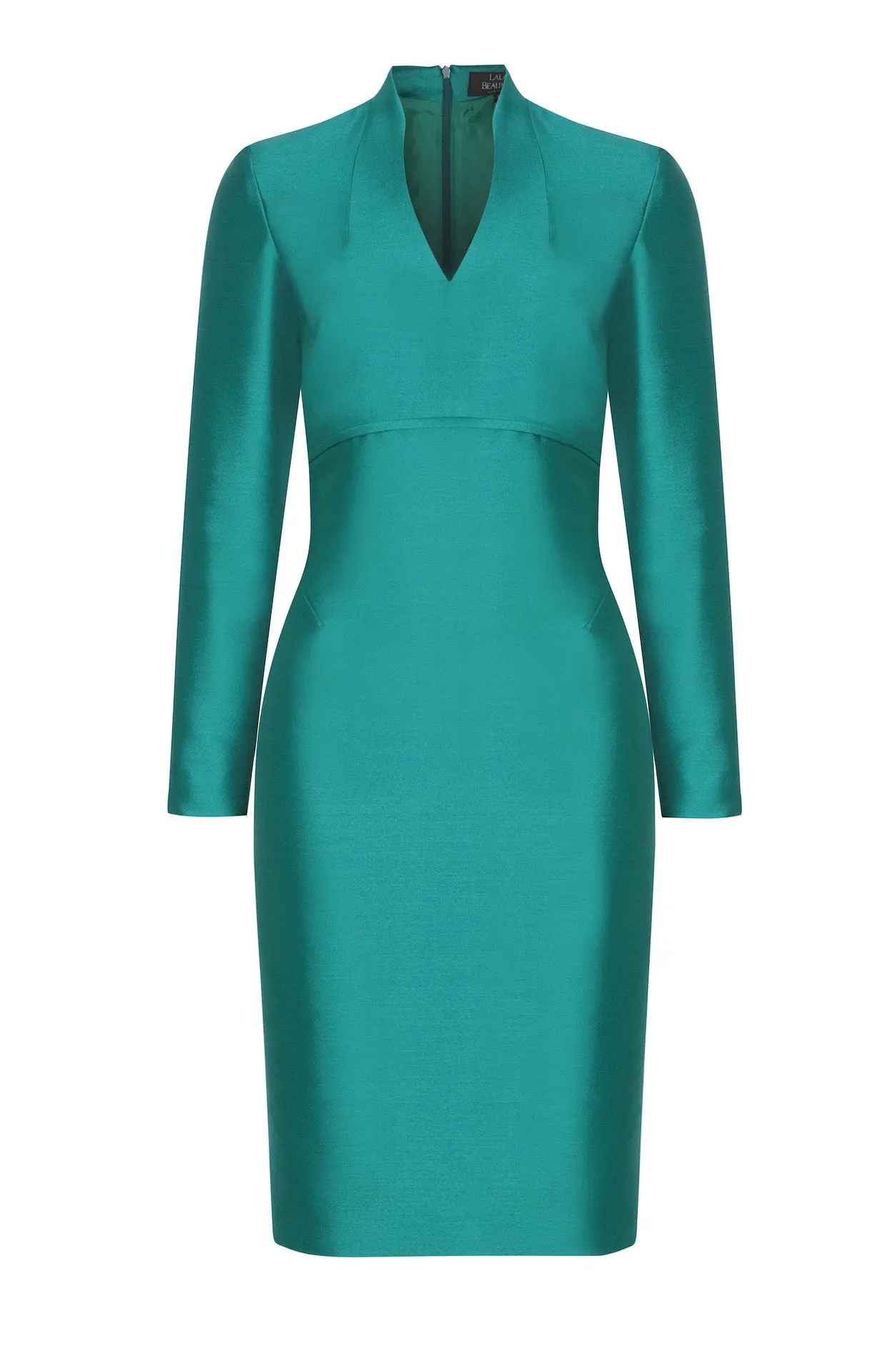 Long-Sleeved Dress in Emerald Green Sateen - Emma