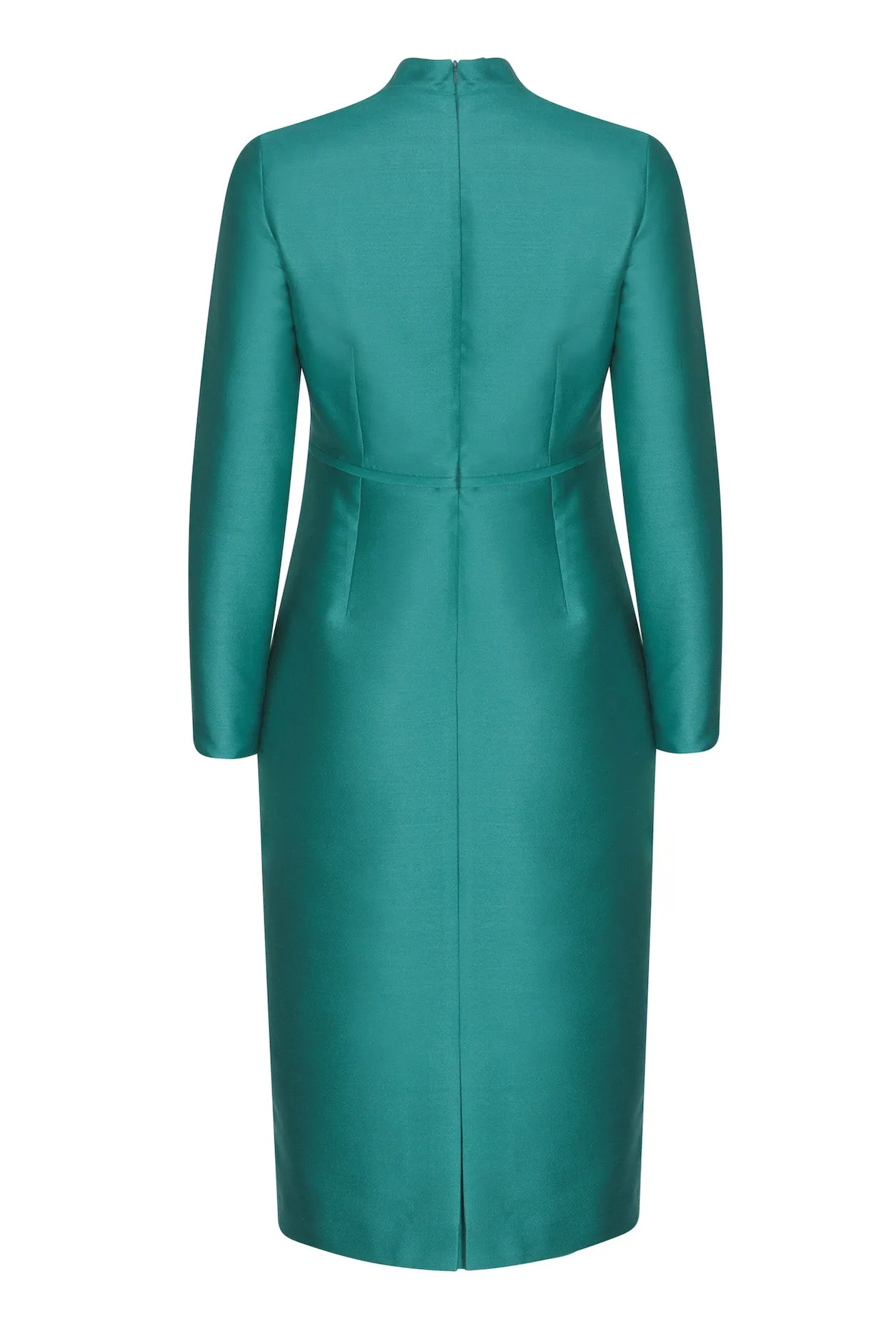 Long-Sleeved Dress in Emerald Green Sateen - Emma