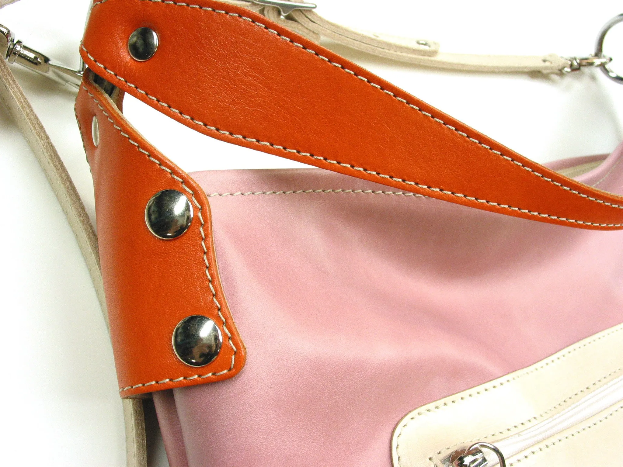 Makoto tote with cross body shoulder strap dusty Pink with Orange pop