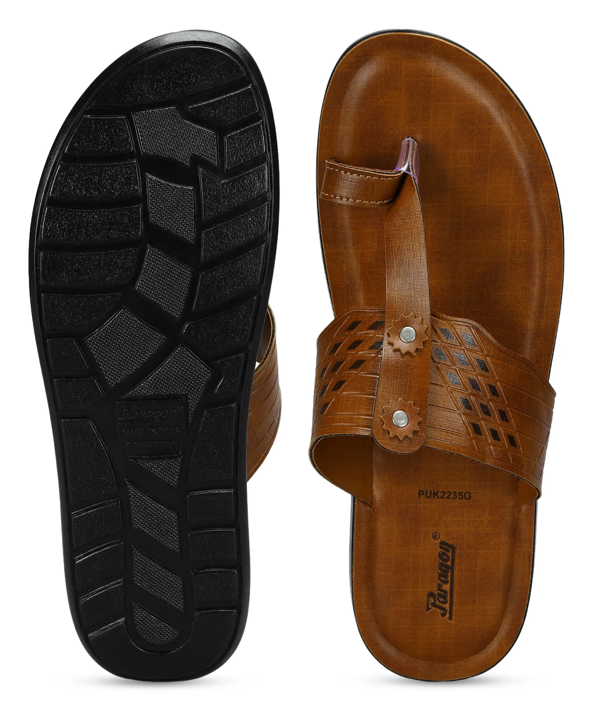 Paragon Men's Slip-on Tan Sandals for Men | Comfortable Sole & Durable