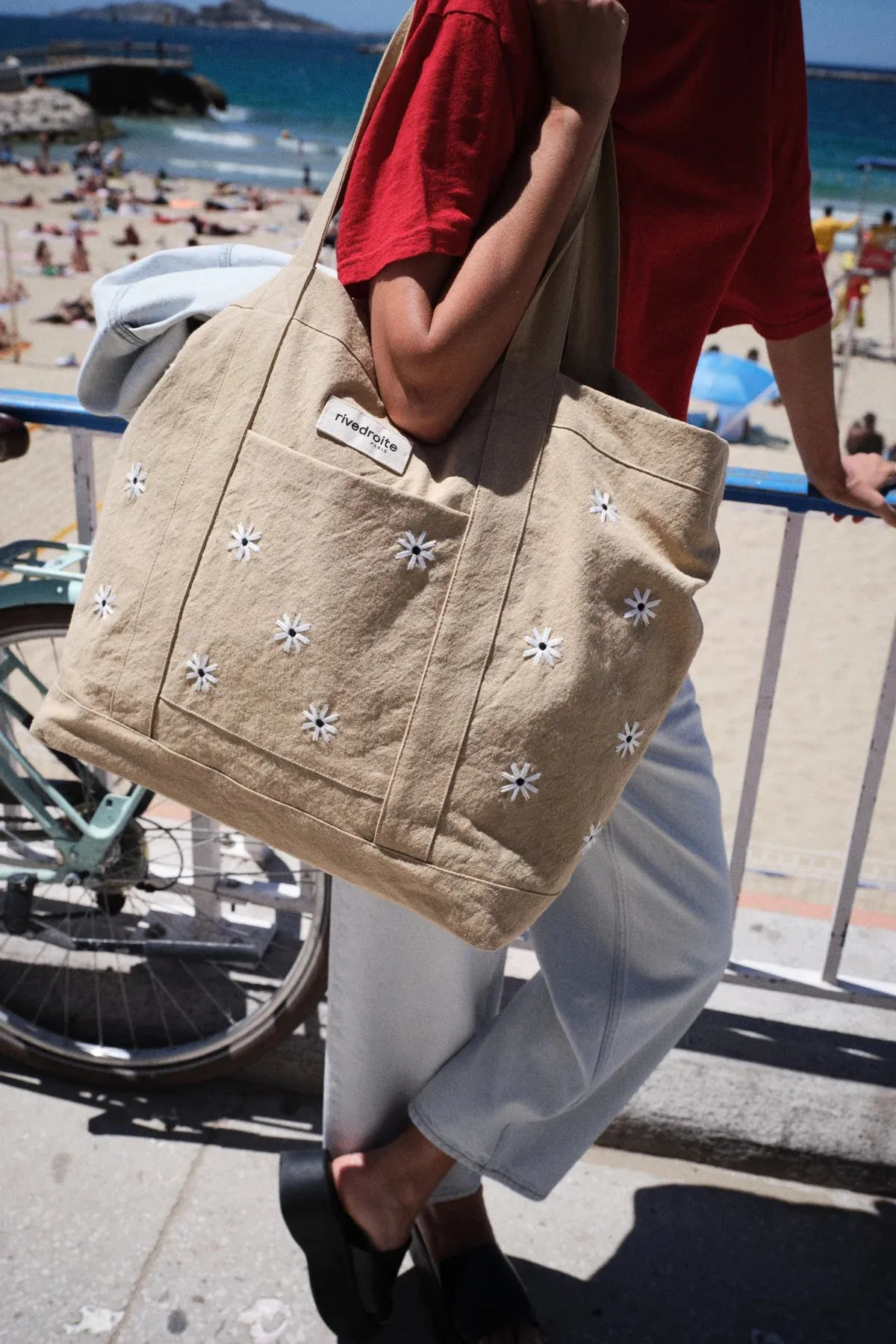 Rivedroit Amelot Tote Bag Beige Daisy