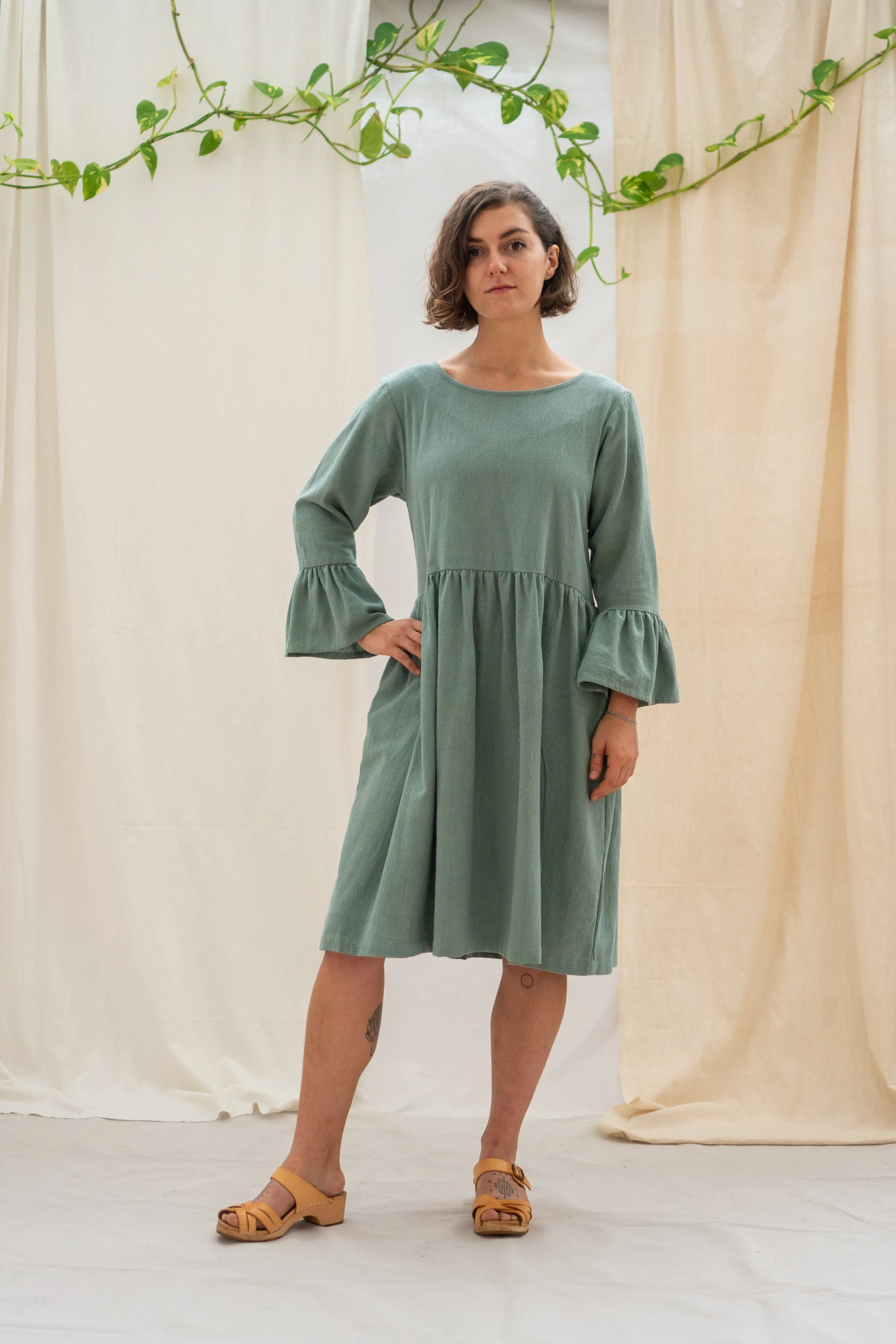 Ruffle Sleeve Dress - Sage