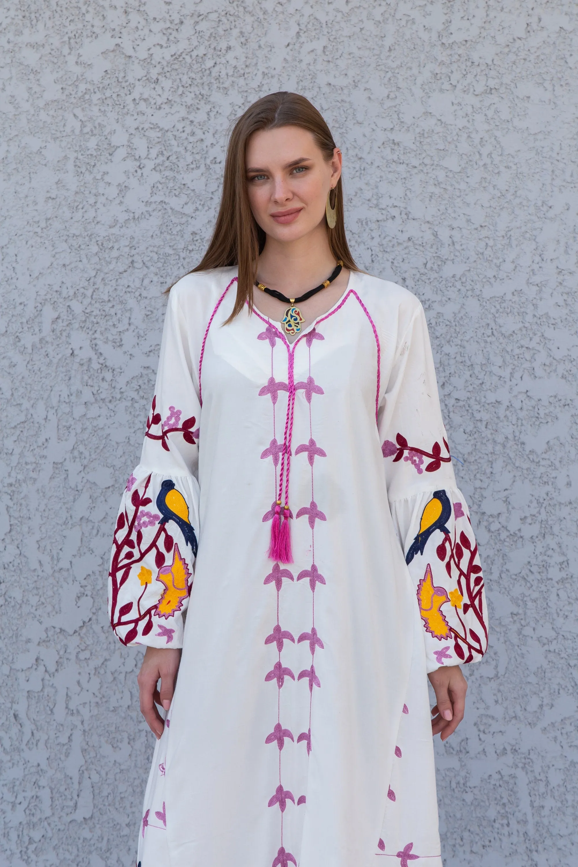 White colorful Egyptian cotton Caftan, caftan Kaftan maxi dress, embroidered Caftan dress, Caftan maxi dress, Caftans for women, Caftans