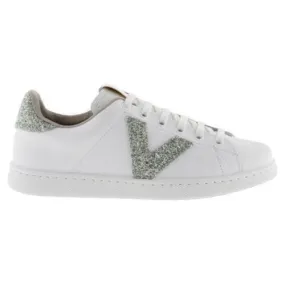 White sneaker with jade glitter logo