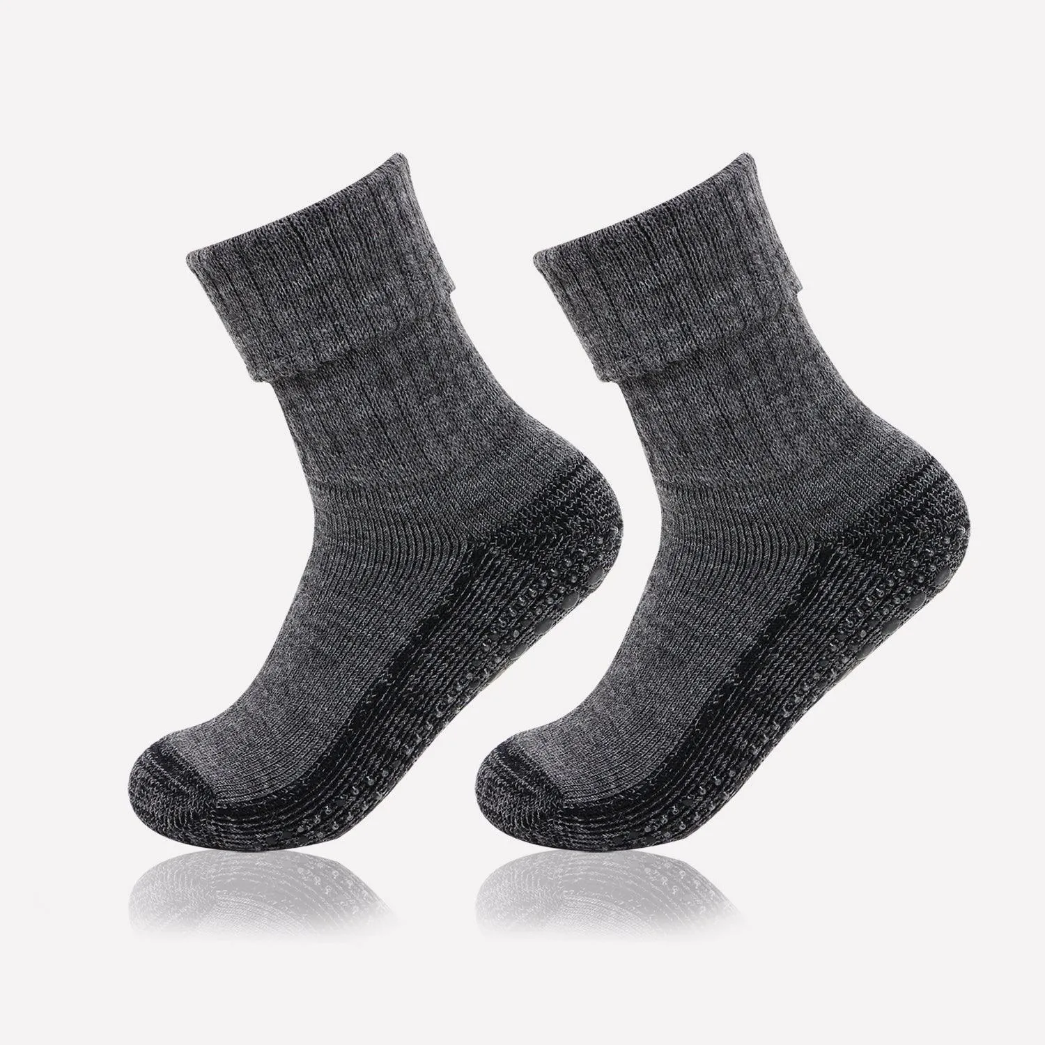 Women's Woolen Anthra Color Anti-Skid (Gripper) Indoor Socks - Pack Of 2