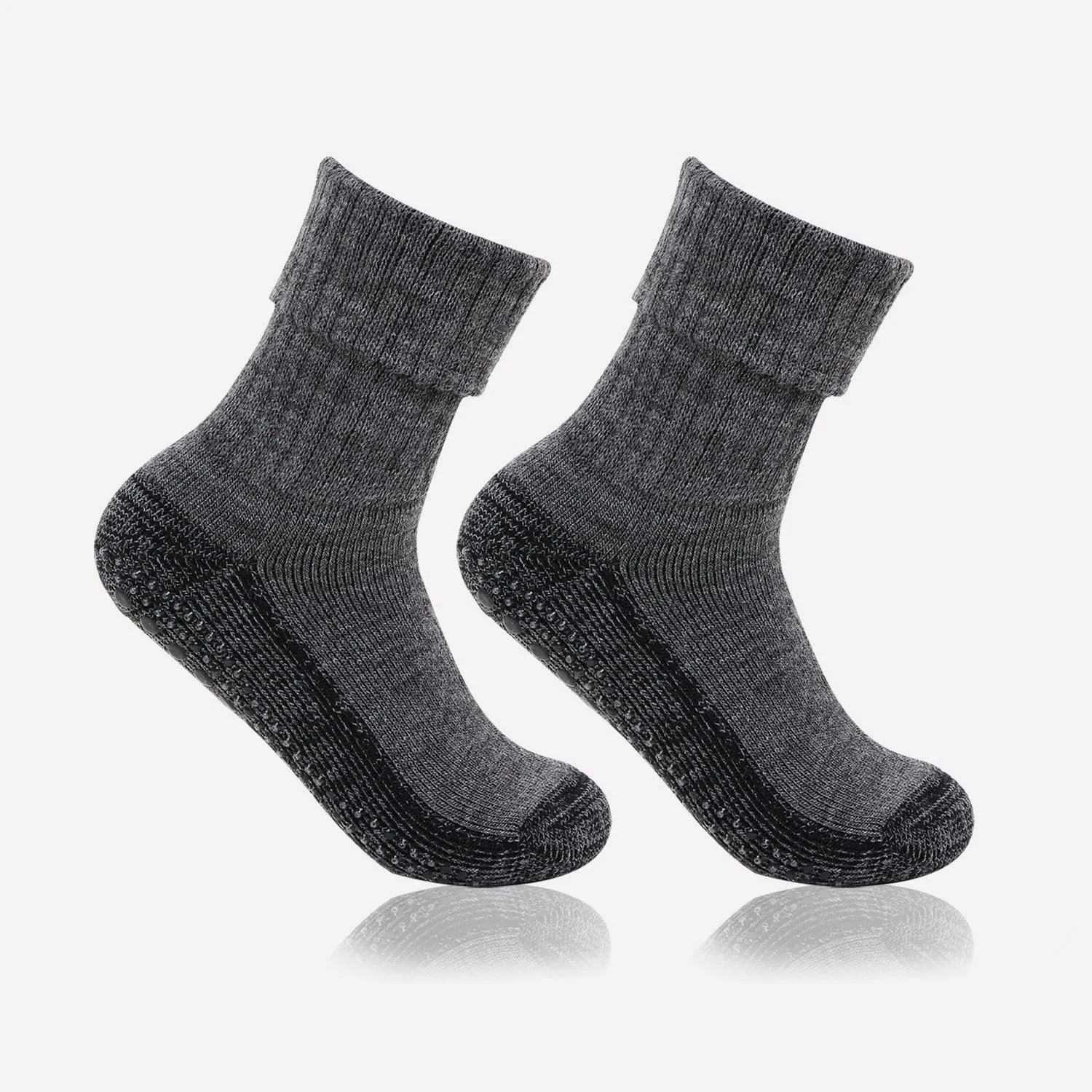 Women's Woolen Anthra Color Anti-Skid (Gripper) Indoor Socks - Pack Of 2